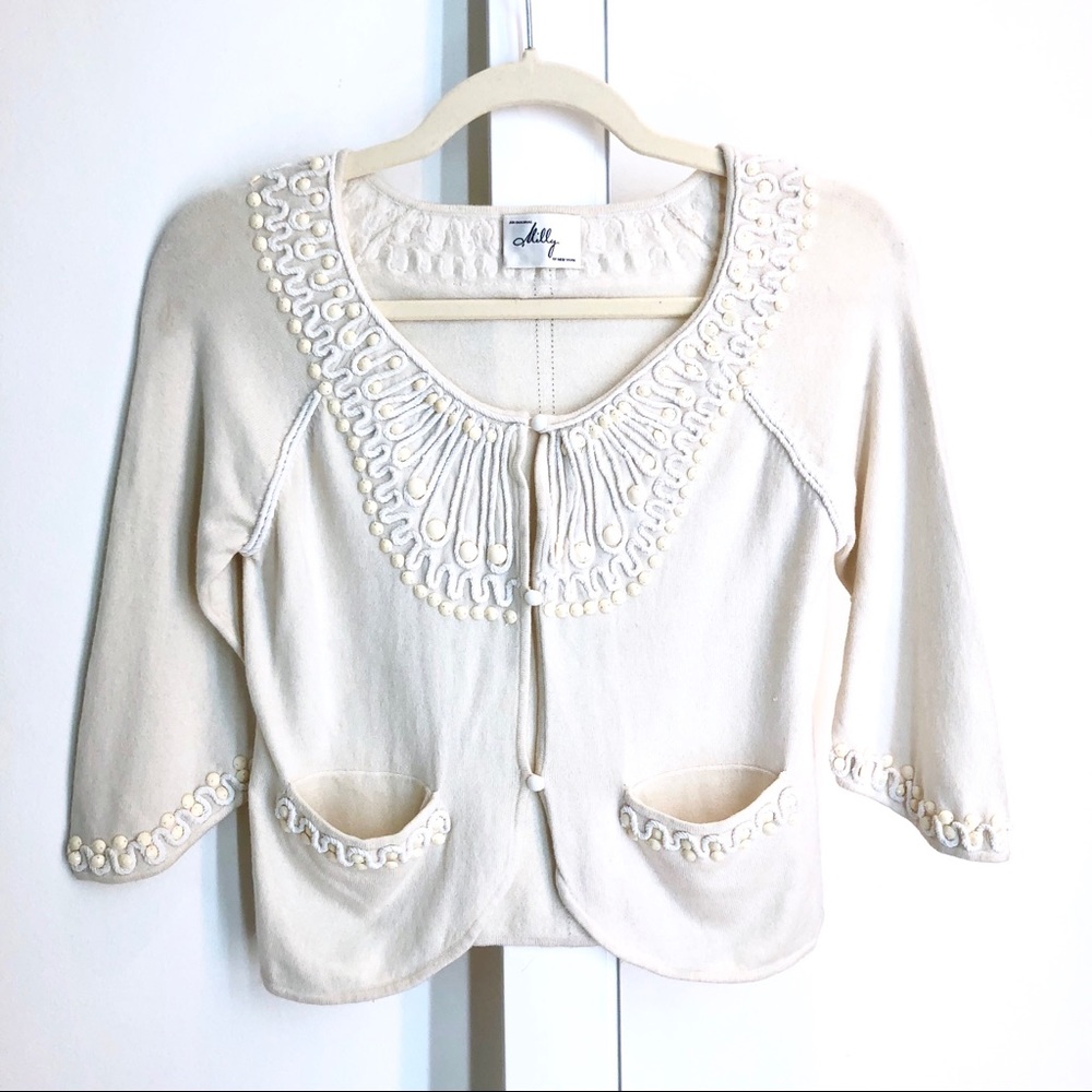 Milly Cashmere Hand Embroidered Blouse